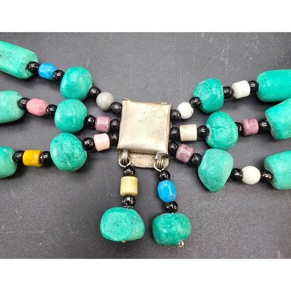 Handcrafted Multicolor Beaded Necklace With Pewter Pendant Accent HS198 - Picture 5 of 8